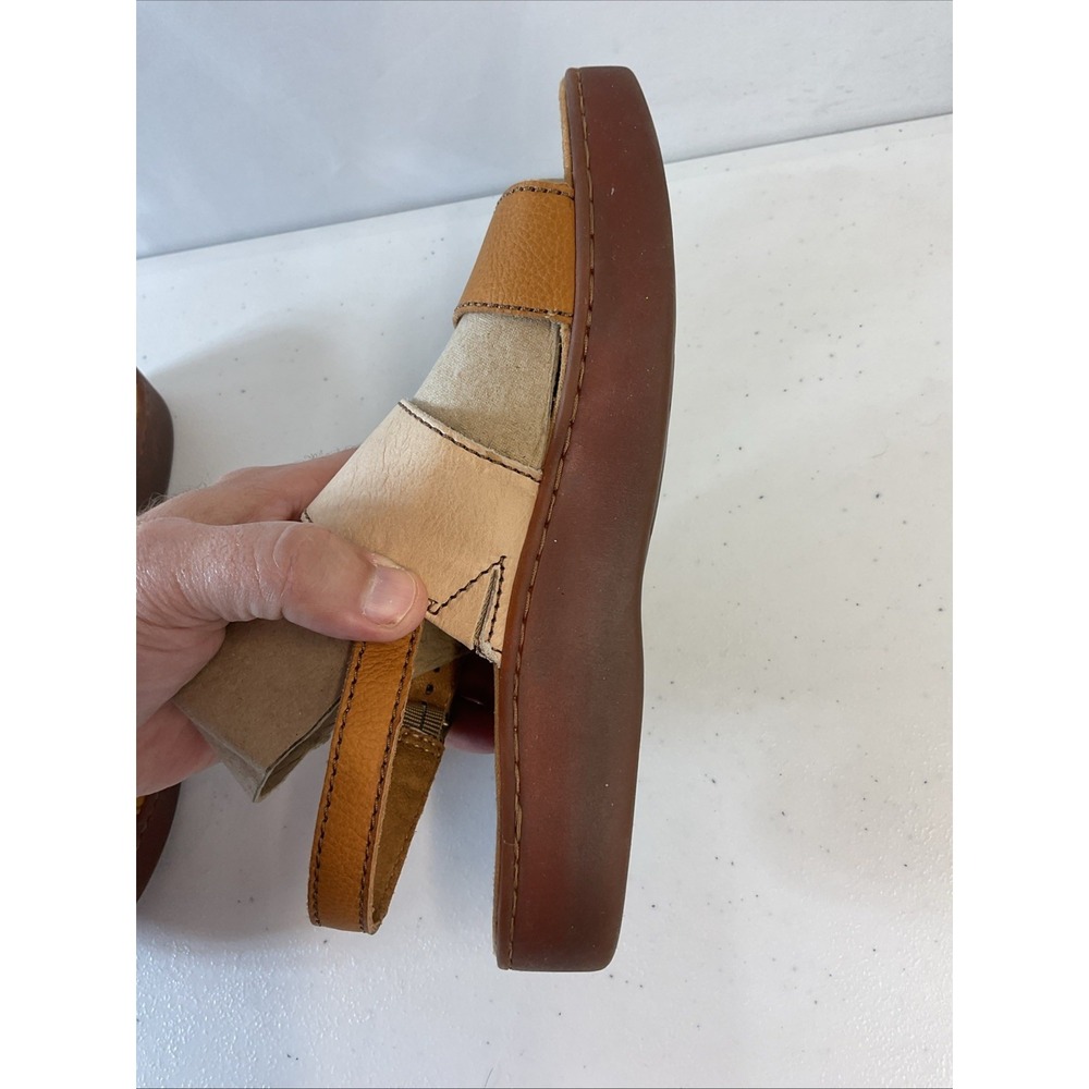 Women’s Two-Tone Tan & Beige Leather Slingback Sandals - Picture 7 of 15